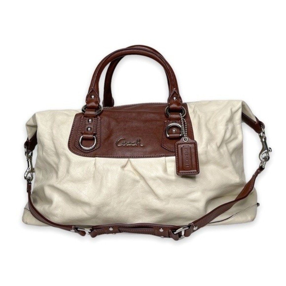 Coach Ashley Cream Brown Leather Satchel Bag F15447